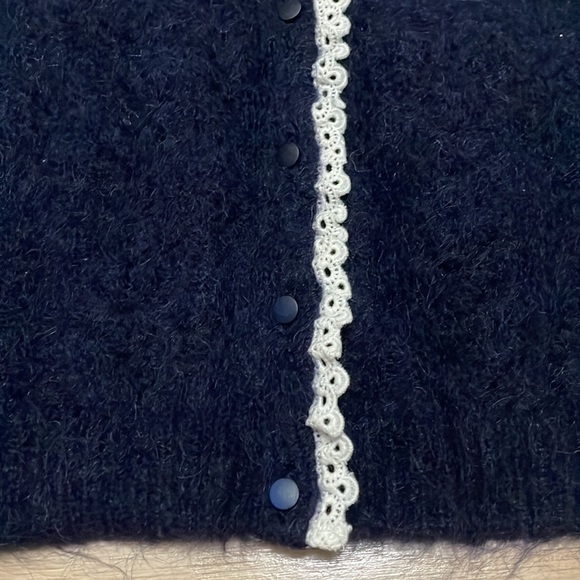 Sezane Navy and White Lace long Sleeve Sweater - Picture 5 of 8